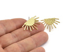 Brass Sun Earring, 2 Raw Brass Sunshine Stud Earrings (29x17mm) N0903