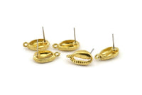 Brass Shell Earring, Raw Brass Cowrie Shell Stud Earrings With 1 Loop, Findings (16x9mm) N0909
