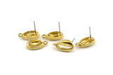 Brass Shell Earring, Raw Brass Cowrie Shell Stud Earrings With 1 Loop, Findings (16x9mm) N0909