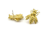 Brass Bee Earring, 2 Raw Brass Bee Stud Earrings (22x20mm) N0916
