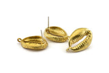Brass Shell Earring, 2 Raw Brass Cowrie Shell Stud Earrings With 1 Loop, Findings (25x17mm) N0911