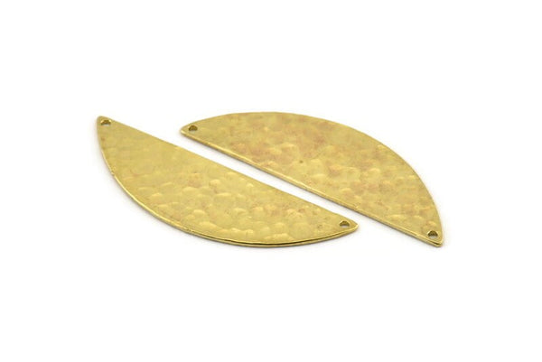 Brass Semi Circle, Hammered Raw Brass Half Moon Blanks With 2 Holes, Charms, Findings (51x16x1mm) N0920
