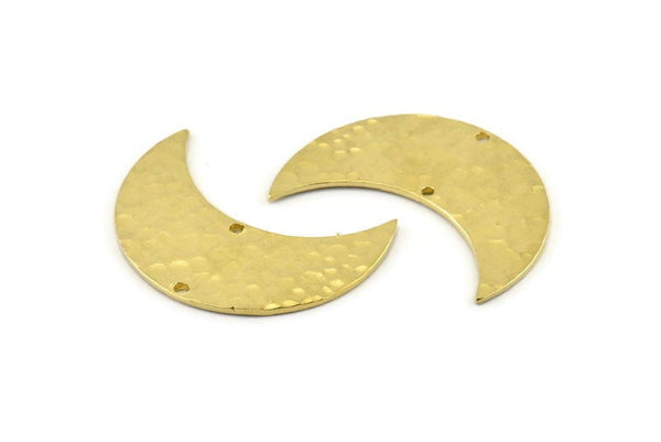 Brass Moon Charm, Hammered Raw Brass Moons with 2 Holes, Necklace Horn Charm (36x15x1mm) N0932