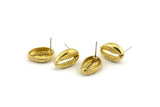Brass Shell Earring, 2 Raw Brass Cowrie Shell Stud Earrings (12x17mm) N0937
