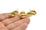 Brass Shell Earring, 2 Raw Brass Cowrie Shell Stud Earrings (12x17mm) N0937