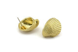 Brass Shell Earring, 2 Raw Brass Sea Shell Stud Earrings (22x19mm) N0939