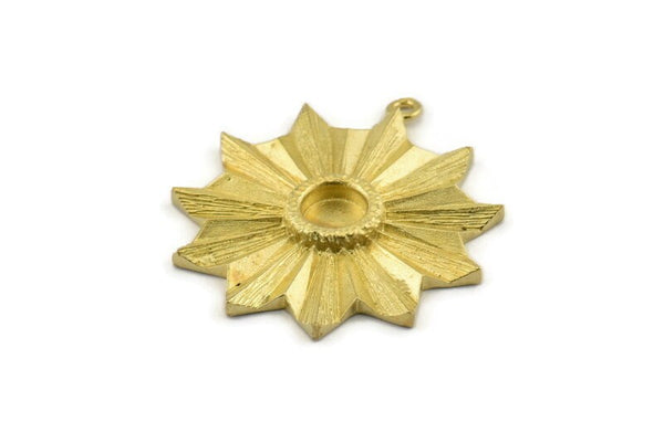 Brass Badge Charm, Raw Brass Rosette Charm Pendants With 1 Loop, Earrings (37x33mm) N0732