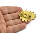 Brass Badge Charm, Raw Brass Rosette Charm Pendants With 1 Loop, Earrings (37x33mm) N0732
