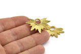 Brass Badge Charm, Raw Brass Rosette Charm Pendants, Earrings, Findings (33x22mm) N0760
