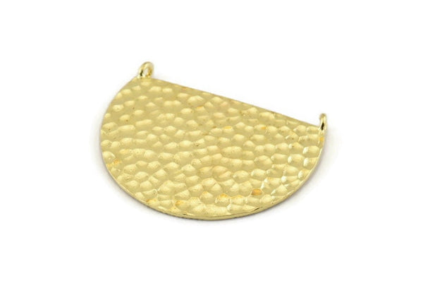 Brass Ethnic Pendant, Hammered Raw Brass Semi Circle Charms With 2 Loops, Connectors, Findings (34x24x1mm) N0763