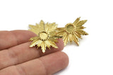 Brass Rosette Earring, 2 Raw Brass Badge Stud Earrings - Pad Size 6mm (33x22mm) N0775