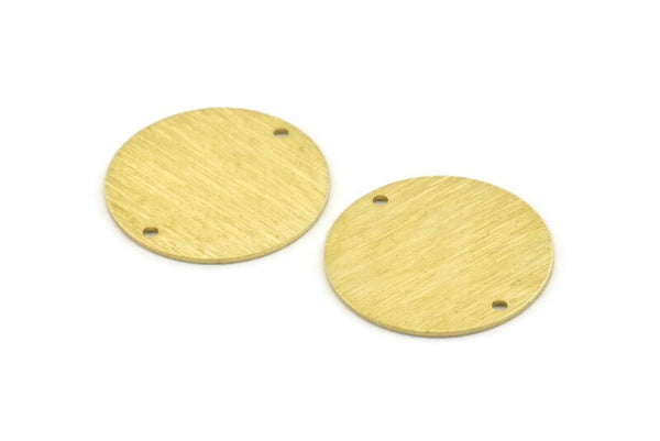 Brass Round Connector, 8 Textured Raw Brass Round Charms With 2 Holes, Stamping Tags (25x0.80mm) M477