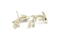 Silver Fish Earring, 2 925 Sterling Silver Plated Brass Fish Stud Earrings (28x16mm) N0774