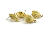 Brass Shell Earring, 2 Raw Brass Sea Shell Stud Earrings With 1 Loop, Findings (22x16mm) N0943