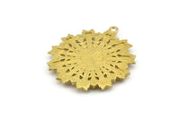 Brass Badge Charm, Raw Brass Rosette Charm Pendants With 1 Loop, Earrings (35x32mm) N0949