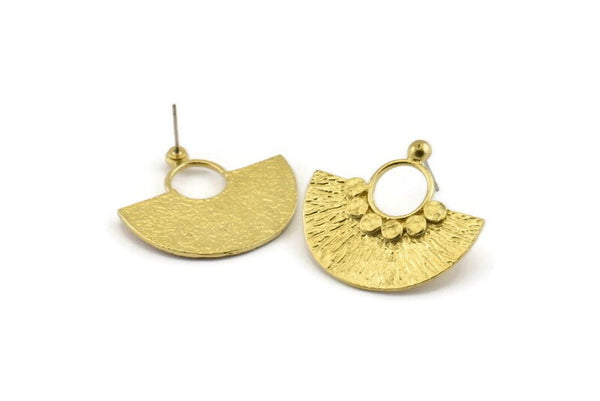 Brass Earring Posts, 2 Raw Brass Semi Circle Stud Earrings (31x28mm) N0954