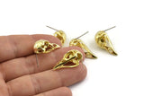 Brass Bird Earring, 2 Raw Brass Bird Skull Stud Earrings (26x11x6mm) N0958