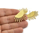 Brass Sun Earring, 2 Raw Brass Sunshine Stud Earrings (39x23x1mm) N0956