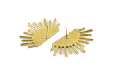 Brass Sun Earring, 2 Raw Brass Sunshine Stud Earrings (39x23x1mm) N0956