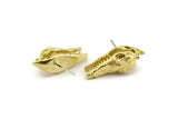 Brass Crocodile Earring, 2 Raw Brass Crocodile Stud Earrings (27x10mm) N0961
