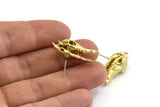 Brass Crocodile Earring, 2 Raw Brass Crocodile Stud Earrings (27x10mm) N0961