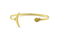 Brass Moon Cuff,  Raw Brass Moon And Planet Cuff Stone Setting With 1 Pad -  Pad Size 6mm N0977