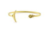 Brass Moon Cuff,  Raw Brass Moon And Planet Cuff Stone Setting With 1 Pad -  Pad Size 6mm N0977