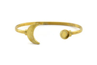 Brass Moon Cuff,  Raw Brass Moon And Planet Cuff Stone Setting With 1 Pad -  Pad Size 8mm N0981