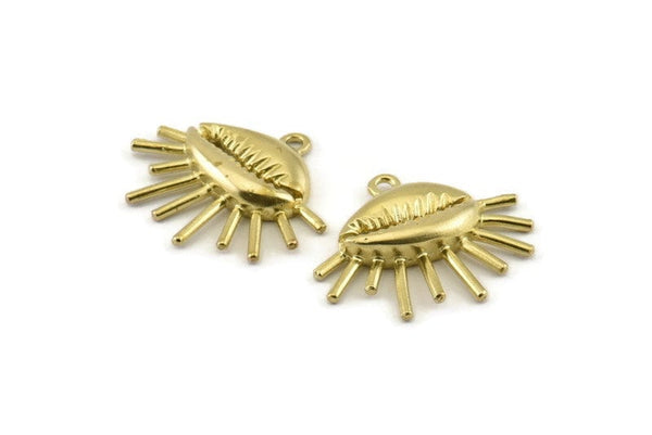 Brass Shell Charm, Raw Brass Cowrie Shell Charms With 1 Loop, Findings, Pendants, Earrings (27x23mm) N1000
