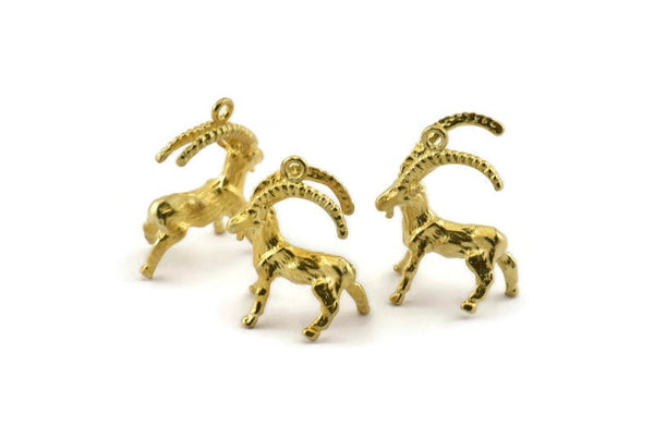 Brass Goat Charm, Raw Brass Mountain Goat Charm Earrings With 1 Loop, Pendants, Findings (17x20mm) N0999
