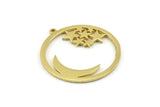 Brass Moon Charm, 2 Raw Brass Moon And Star Charms With 1 Loop (36x34x1.5mm) N1346