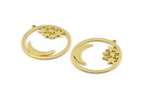 Brass Moon Charm, 2 Raw Brass Moon And Star Charms With 1 Loop (36x34x1.5mm) N1346