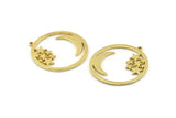 Brass Moon Charm, 2 Raw Brass Moon And Star Charms With 1 Loop (36x34x1.5mm) N1346
