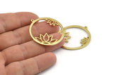 Lotus Flower Charm, 2 Raw Brass Lotus Flower Charms With 1 Loop (37x34x1.5mm) N1355