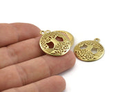 Brass Tree Charm, 4 Raw Brass Tree Pendants With 1 Loop, Findings (26x23mm) N1357