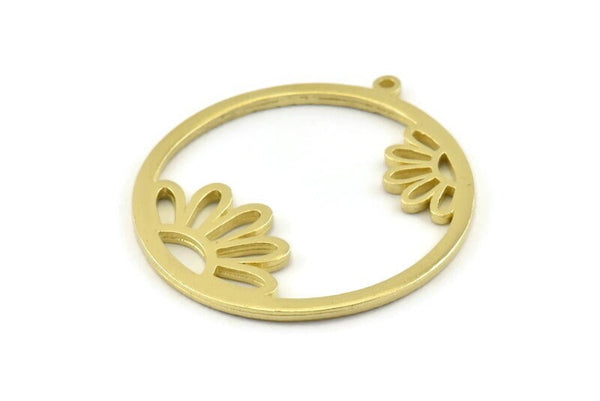 Brass Daisy Charm, Raw Brass Daisy Charms With 1 Loop, Pendants, Earrings (36x34x1.5mm) N1349