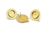 Brass Round Earring, 2 Hammered Raw Brass Round Stud Earrings With 1 Loop - Pad Size 14mm N0780