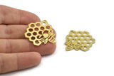 Brass Bee Charm, 2 Raw Brass Honeycomb Charms With 1 Hole, Pendants, Findings (32x31x1.2mm) N1361