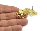 Brass Sun Earring, Raw Brass Sunshine Stud Earrings - Pad Size 8mm N0802