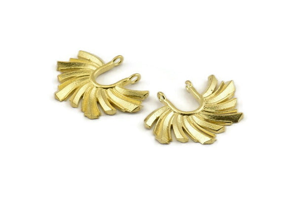 Brass Sun Pendant, Raw Brass Textured Sunshine Charms With 2 Loops (30x23mm) N0813