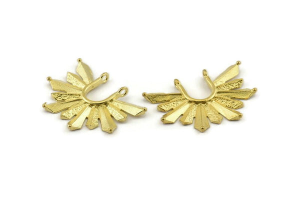 Brass Badge Charm, Raw Brass Rosette Pendants With 2 Loops, Findings (32x24mm) N0816