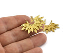 Brass Sunflower Charm, Raw Brass Flower Pendants With 2 Loops, Findings (38x26mm) N0817
