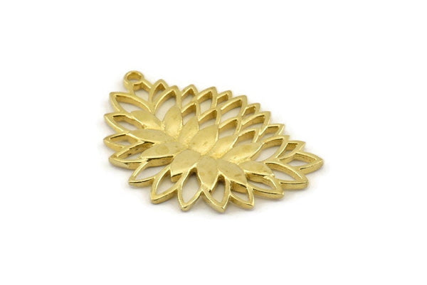 Brass Leaf Charm, Raw Brass Leaf Motif Charms With 1 Loop, Pendants, Earrings, Findings (36x25mm) N0826