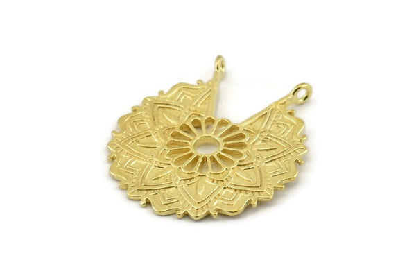 Brass Ethnic Charm, Raw Brass Ethnic Charms With 2 Loops, Earrings, Findings, Pendants (33x30mm) N0834