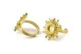 Brass Ring Settings, Raw Brass Sun Ring With 1 Stone Setting - Pad Size 6mm N0831