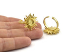 Brass Ring Settings, Raw Brass Sun Ring With 1 Stone Setting - Pad Size 6mm N0831