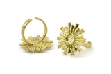 Brass Ring Settings, Raw Brass Snowflake Ring With 1 Stone Setting - Pad Size 6mm N0832
