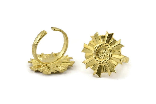 Brass Ring Settings, Raw Brass Badge Ring With 1 Stone Setting - Pad Size 6mm N0840