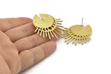 Brass Moon Earring, 2 Textured Raw Brass Plated Brass Moon Phases Stud Earrings (39x41x1mm) N1014