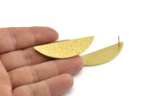 Brass Half Moon, 2 Hammered Raw Brass Semi Circle Stud Earrings (51x16x1mm) N1024